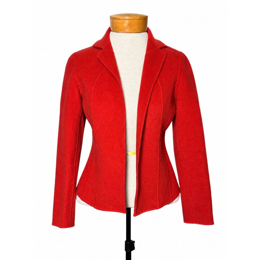 Talbots Petite 6 Red 100% Wool Open Front Blazer Blazer Princess Seam Luxury